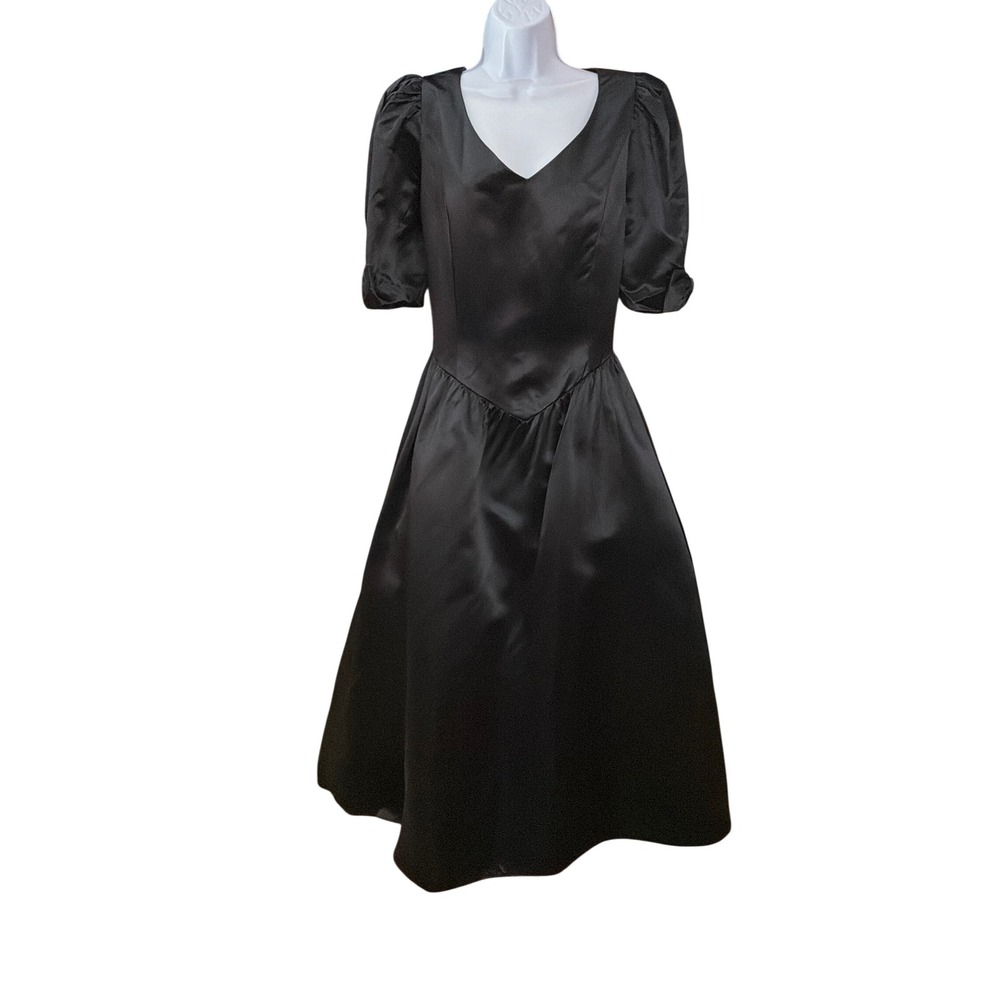 80's Vintage Satin Midi Dress Goth Regency Prom Eveningwear Formal Formal Retro